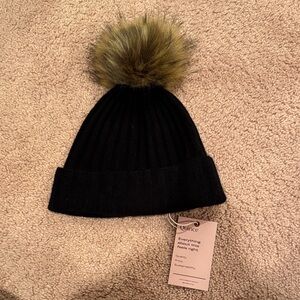 Quince Black Beanie with Brown Pom-Pom